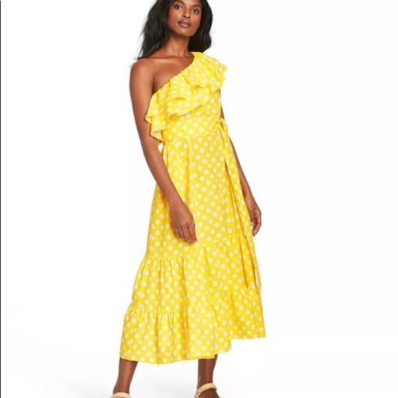 Lisa Marie Fernadez for Target Dresses & Skirts - Lisa Marie Fernandez yellow and white polka dot linen blend one shoulder dress